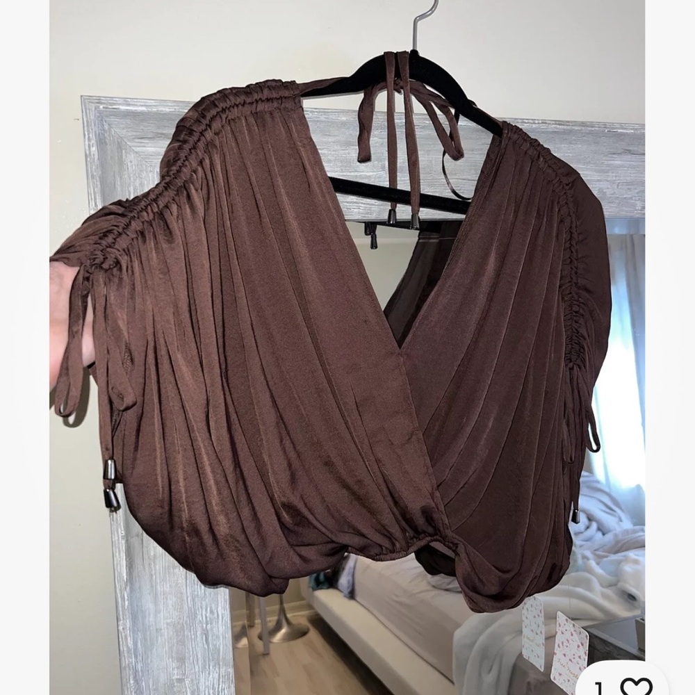 NWT Free People Brown Silky Cropped Top $88.00 Size: XS